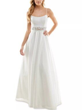 City Studios Juniors' Lace-Inset Formal Gown White Iridescent 9